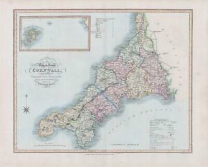 1833 Large Engraved Map CORNWALL by William Ebden Duncan Original Colour (DUK14)