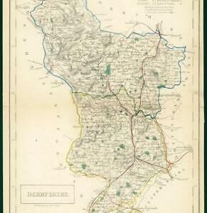 c1820 - Original Antique Map DERBYSHIRE Chapman Hall outline hand colour (CP4-M)