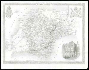c1840 - Original Antique Map of DEVONSHIRE DEVON by Moule (DLM1)