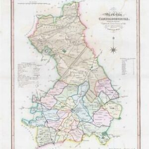 1833 Large Engraved Map CAMBRIDGESHIRE by William Ebden Duncan Colour (DUK17)