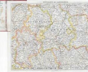 c1910 Folding map ENVIRONS OF CAMBRIDGE FOR TOURISTS by Bartholomew