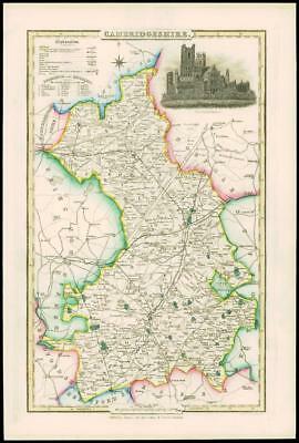 1846 - Original Antique Map of CAMBRIDGESHIRE by Slater ELY CATHEDRAL
