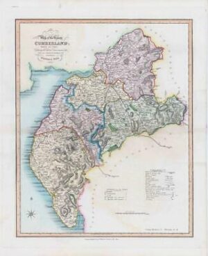 1833 Large Engraved Map CUMBERLAND by William Ebden Duncan Colour (DUK43)
