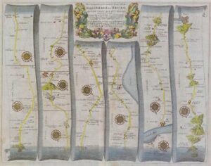 c1675 Original Antique Map DEVON CORNWALL - Barnstable to Truro Ogilby ROAD MAP