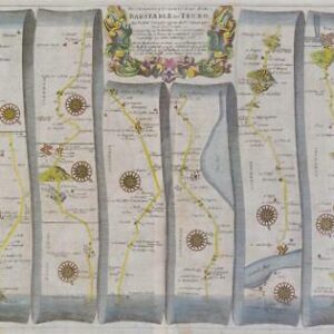 c1675 Original Antique Map DEVON CORNWALL - Barnstable to Truro Ogilby ROAD MAP