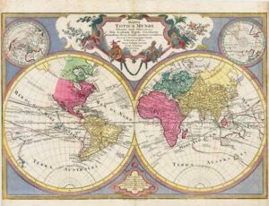 1775 LARGE Antique WORLD MAP Double Hemisphere MAPPA TOTIUS MUNDI Lotter (HM78)
