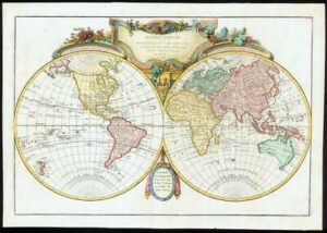 1782 MAPPE-MONDE GLOBE TERRESTRE Double Hemisphere WORLD MAP by Janvier (JM)