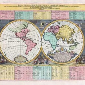 1740 World Hemisphere Map BASIS GEOGRAPHIAE RECENTIORIS ASTRONOMICA Homann (HM)