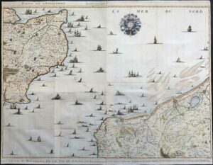 1709 Huge Map du Roy PARTIE DE L'ANGLETERRE Kent FRANCE Les Costes de Boulenois
