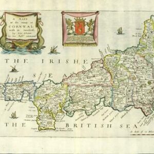 1673 1st ISSUE Map of Cornwall 'A MAPP OF THE COUNTY OF CORNWALL' Richard Blome