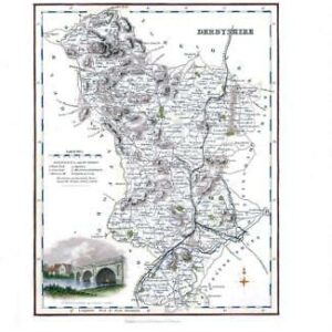 1836 - Original Antique Map of DERBYSHIRE View of Derby by Fullerton (FCM20)