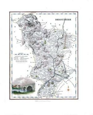 1836 - Original Antique Map of DERBYSHIRE View of Derby by Fullerton (FCM20)