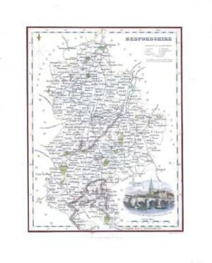 1836 - Original Antique Map of  BEDFORDSHIRE View of Bedford by Fullerton(FCM19)