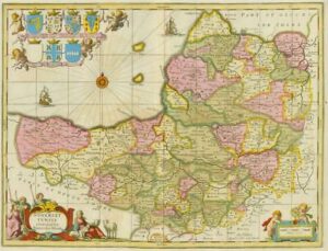 c1694 Map of SOMERSET "SOMERSETSHIRE" by Schenk & Valk Hand Coloured