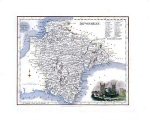 1836 - Original Antique Map of DEVONSHIRE View of Exeter Fullerton (FCM28)