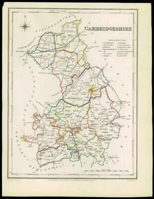 1845 Original Colour Antique Map of CAMBRIDGESHIRE by Lewis & Co (LM)
