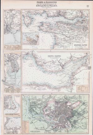 c1860 Map PORTS HARBOURS South-West Coast BRISTOL England Wales (FJM-17)