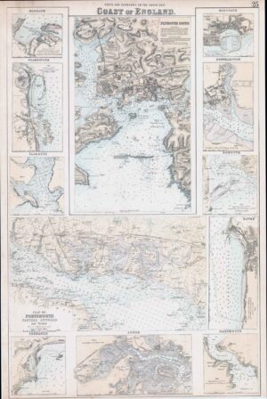 c1860 Map PORTS HARBOURS South East COAST KENT PORTSMOUTH Dorset  (FJM-19)