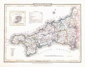 1816 Original Antique Map CORNWALL original colour (ET-8)