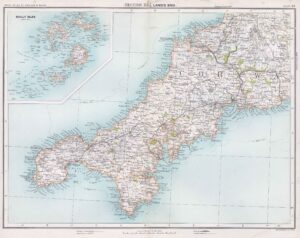 c1912 PHOTO RELIEF MAP Print LAND'S END Scilly Isles Cornwall (BM4-2)