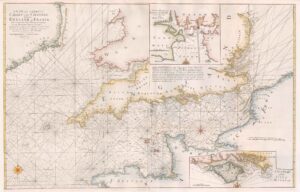 1723 A NEW AND CORRECT CHART OF THE CHANNEL ENGLAND FRANCE Map Dr Halley