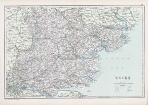 1912 Original Antique Map of ESSEX by G W Bacon (BLS-3)