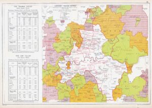 1912 Map of LONDON-WATER SUPPLY Essex Kent Surrey Middlesex Bacon (BLS-11)
