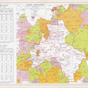 1912 Map of LONDON-WATER SUPPLY Essex Kent Surrey Middlesex Bacon (BLS-11)
