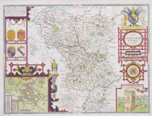 1676 ANNO DARBIESHIRE DESCRIBED Derbyshire by John Speed Map Bassett Chiswell