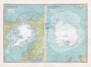 1912 Antique Map POLAR MAPS North and South Regions(BWM4-7)