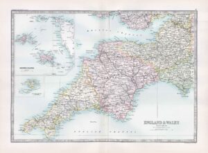 1912 Antique Map ENGLAND AND WALES MAPS English Bristol Channel (BWM4-16)