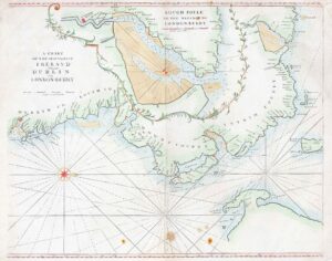 c1748 Sea Chart SEA COASTS IRELAND DUBLIN to LONDONDERRY Lough Foyle