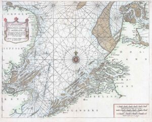 c1750 SEA CHART ENGLAND FLANDERS AND HOLLAND Map Mount & Page