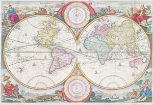 c1680 WERELT CAERT Polus Archticus Antarcticus WORLD MAP by Stoopendaal