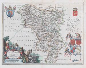 1654 DARBIENSIS COMITATUS VENACULE DARBIE SHIRE Derbyshire Blaeu Map