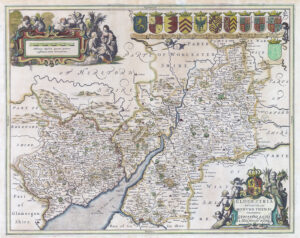 c1650 GLOCESTRIA DUCATIS CUM MONUMETHENSI Gloucestershire Map Jansson