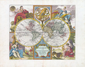 c1750 MAPPAMONDO DESCRIZIONE GENERALE DEL GLOBO World Map ALBRIZZI (LM38)