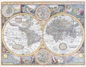 1676  A NEW AND ACCURAT MAP OF THE WORLD by John Speed ORIGINAL