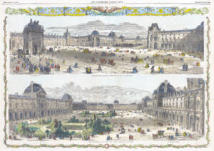 1857 Original Antique Print FRANCE PARIS THE LOUVRE PLACE DU CARROUSEL