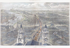 1889 Large Antique Print LORD MAYOR'S DAY LONDON from ST PAUL'S CATHEDRAL