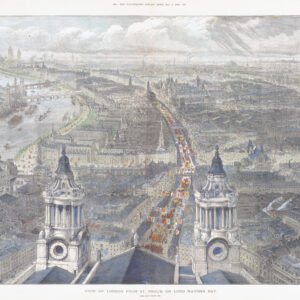 1889 Large Antique Print LORD MAYOR'S DAY LONDON from ST PAUL'S CATHEDRAL