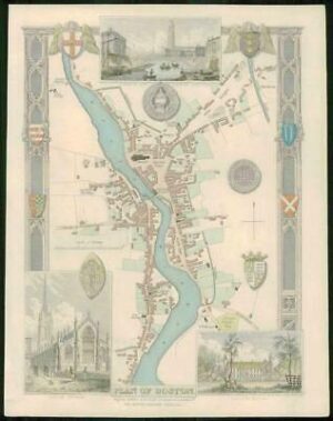 1837 Lincolnshire Original Antique MAP - TOWN PLAN OF BOSTON Thomas Moule
