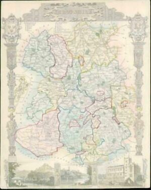 1837 ORIGINAL ANTIQUE Decorative MAP - SHROPSHIRE by Thomas Moule Hand Colour
