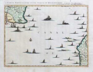1709 Large Antique Map CARTE PARTICULIERE D'UNE PARTIE England KENT Ships (LM10)