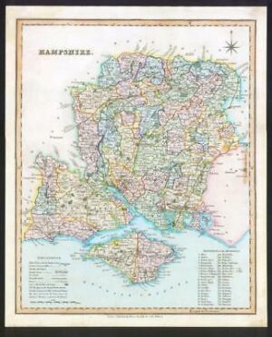 1831 - HAMPSHIRE Original Antique LARGE COLOURED Map by HENRY TEESDALE