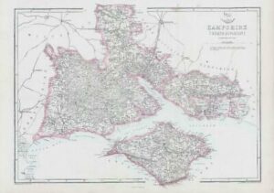 1863 Map HAMPSHIRE South Division Portsmouth Southampton Ringwood Weller (DA89)