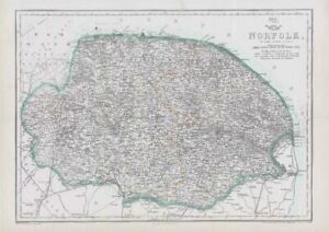 1863 Large Antique Map NORFOLK by Edward Weller (DA98)