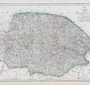 1863 Large Antique Map NORFOLK by Edward Weller (DA98)