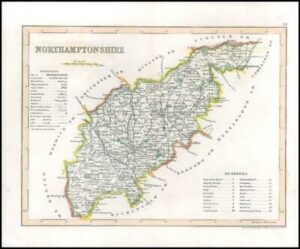 c1845 Antique Map of NORTHAMPTONSHIRE by J Archer (LSM35)