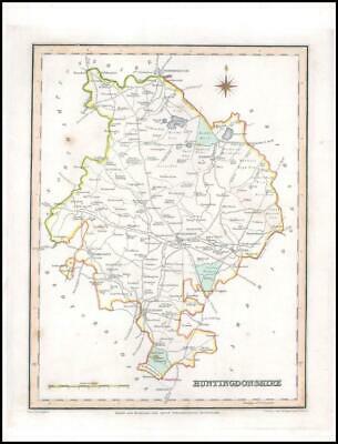 1840 Original Antique Map of HUNTINGDONSHIRE by Lewis (LSM61)